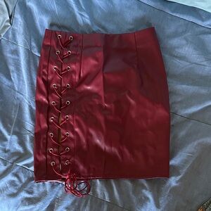 Fashion Nova Burgundy Lace-Up Pencil Skirt